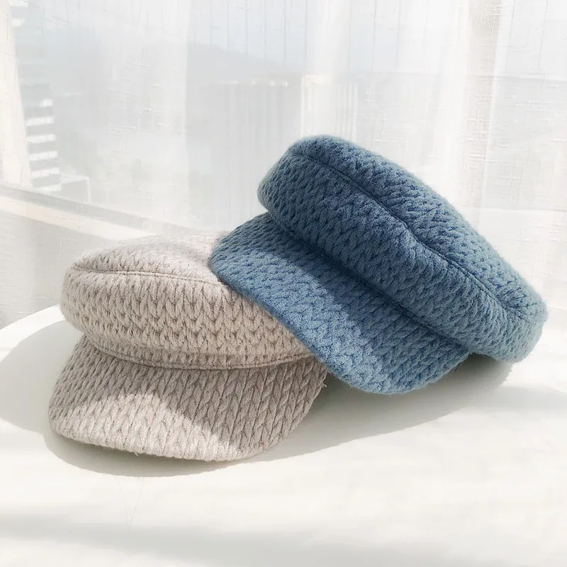 

Kitted Cotton Octagonal hat Women Men winter fashion Newsboy caps Solid Color painter hat trend Street Beret hat