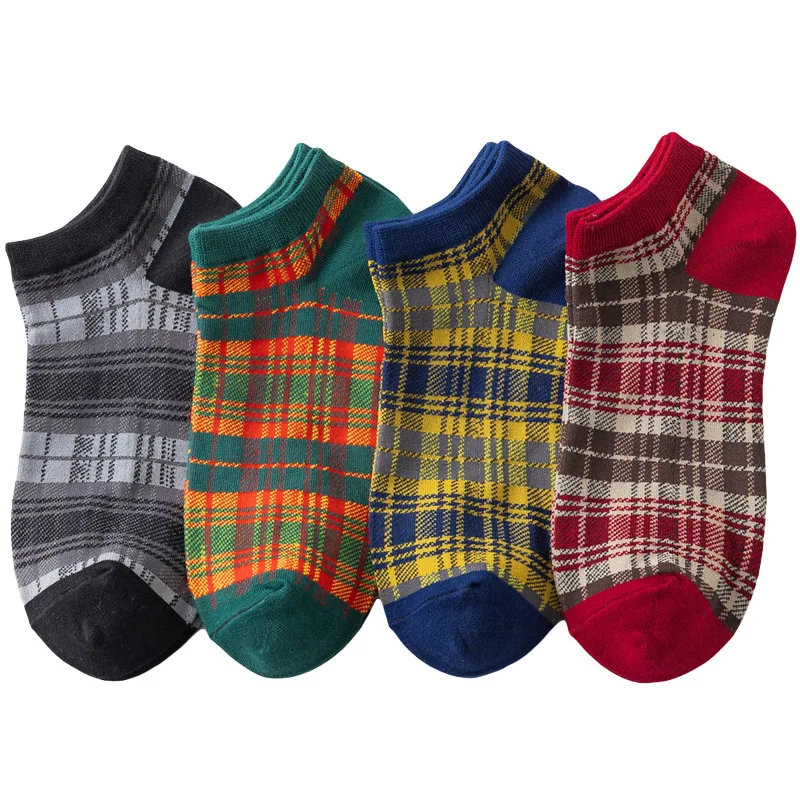 

2021 Women's Short Socks For Men Set Couple Cotton With Print Stripe Lattice Fashion Funny Harajuku Happy Ankle Sock Autumn