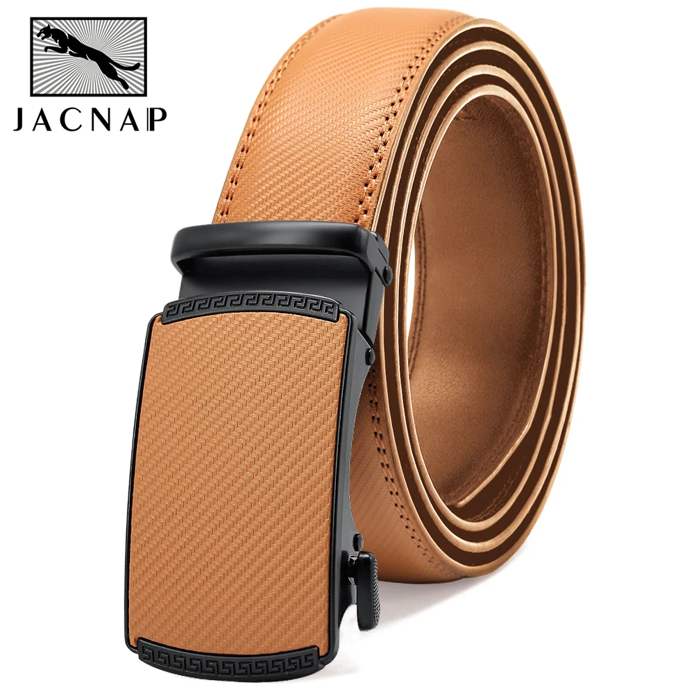 JACNAIP Men's Belts Luxury Automatic Buckle Genune Leather Strap Black Brown for Mens High Quality Cow Leather Belt 3.5cm Width