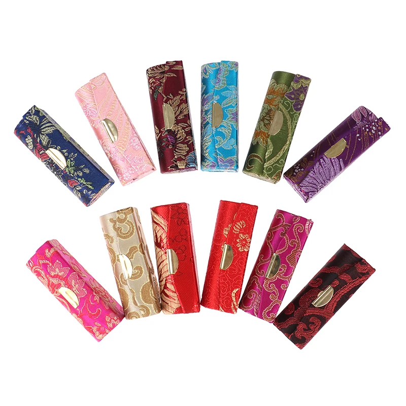1PCS Portable Retro Embroidered Flower Designs Lipstick Case With Mini Mirror Lip Gloss Box Jewelry Holder Makeup Storage Tools | Красота и
