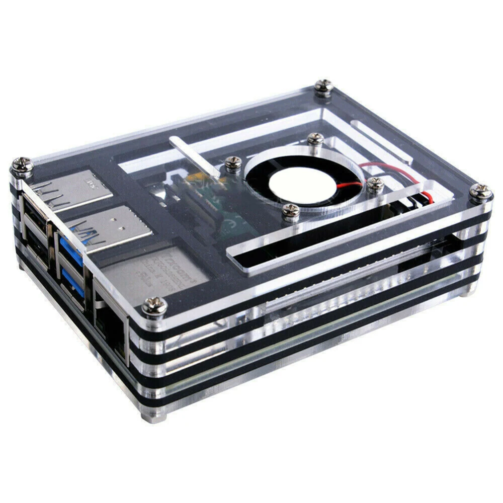 Корпус из акрила для Raspberry Pi 4 B DC 5V Комплект запчастей с вентилятором отверткой