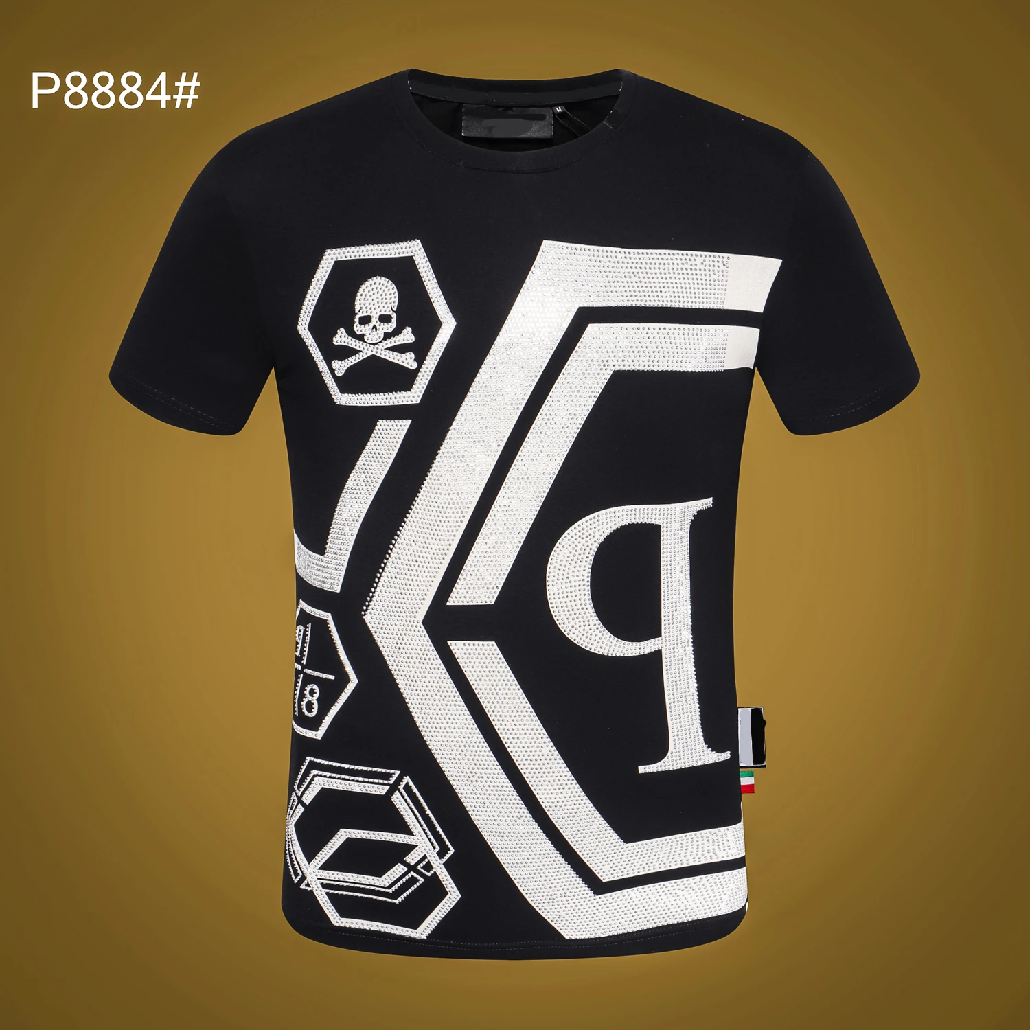 

Men Shirt Black Short Sleeve PP Skull Top Street Sportswear Short Sleeve Men's Plein Shirt Hombre manga corta T shirt