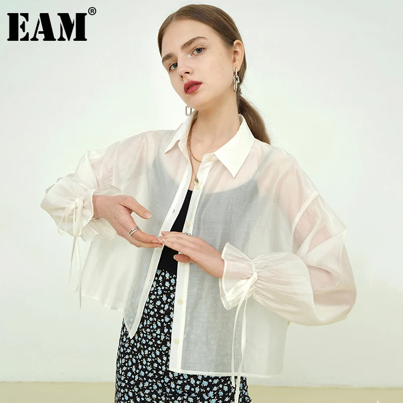 

[EAM] Свободная куртка абрикосового цвета, тонкая Солнцезащитная куртка большого размера, Новое Женское пальто с отворотом и длинным рукавом,...