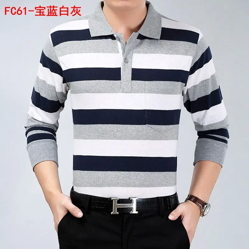 Новинка 2020 полосатая Мужская брендовая рубашка-поло с карманами и украшением