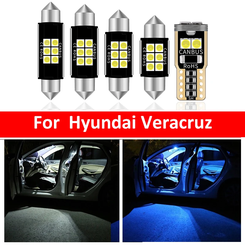 

10Pcs Car White Interior LED Light Bulbs Package Kit For Hyundai Veracruz 2007-2010 2011 2012 Map Dome Trunk Lamp Ice Blue