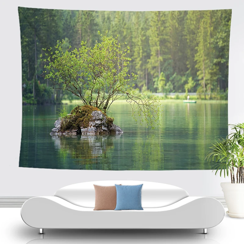 Речной горы гобелен лес стены Висячие одеяло Перевозка груза падения комнаты Декор стены ткани