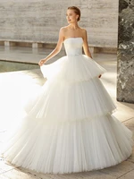 vestidos de novia modesto simple wedding dresses ball gown strapless tulle tiered cheap boho wedding gown bridal dresses