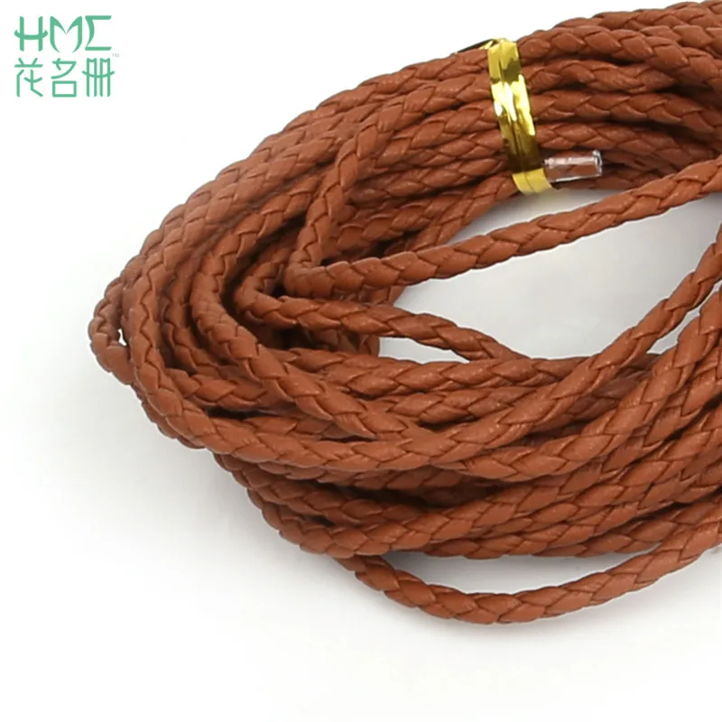 Brown 5 м/лот, 3 мм, круглый плетеный шнур из искусственной кожи, шнурок, шнурок из искусственной кожи для самостоятельной сборки, модное ювелирное изделие, ожерелье, браслет, ремесло - Цвет: Brown