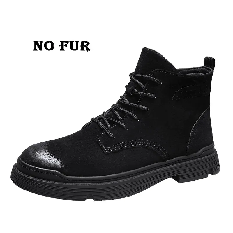 Настоящие новые Брендовые мужские ботинки; Martens; теплая зимняя обувь; мужские мотоциклетные ботильоны; doc martins; сезон осень-зима; мужские оксфорды - Цвет: BLACK  NO Fur
