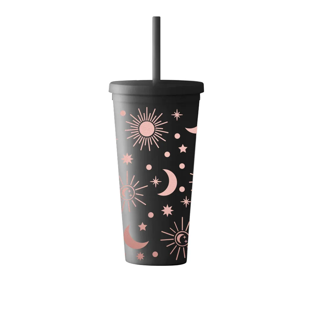 

22 унции персонализированный черный матовый стакан с крышкой и соломинкой Солнце Луна Звезда голографическая виниловая соломенная чашка на...