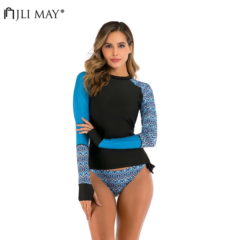 JLI может лоскутный принт бикини Солнцезащитный УФ Защита купальники с длинным