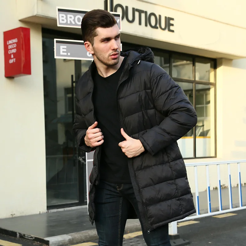 2019 Winter long down jacket coat men hooded Slim Europe youth autumn men's cotton pad light padded | Мужская одежда