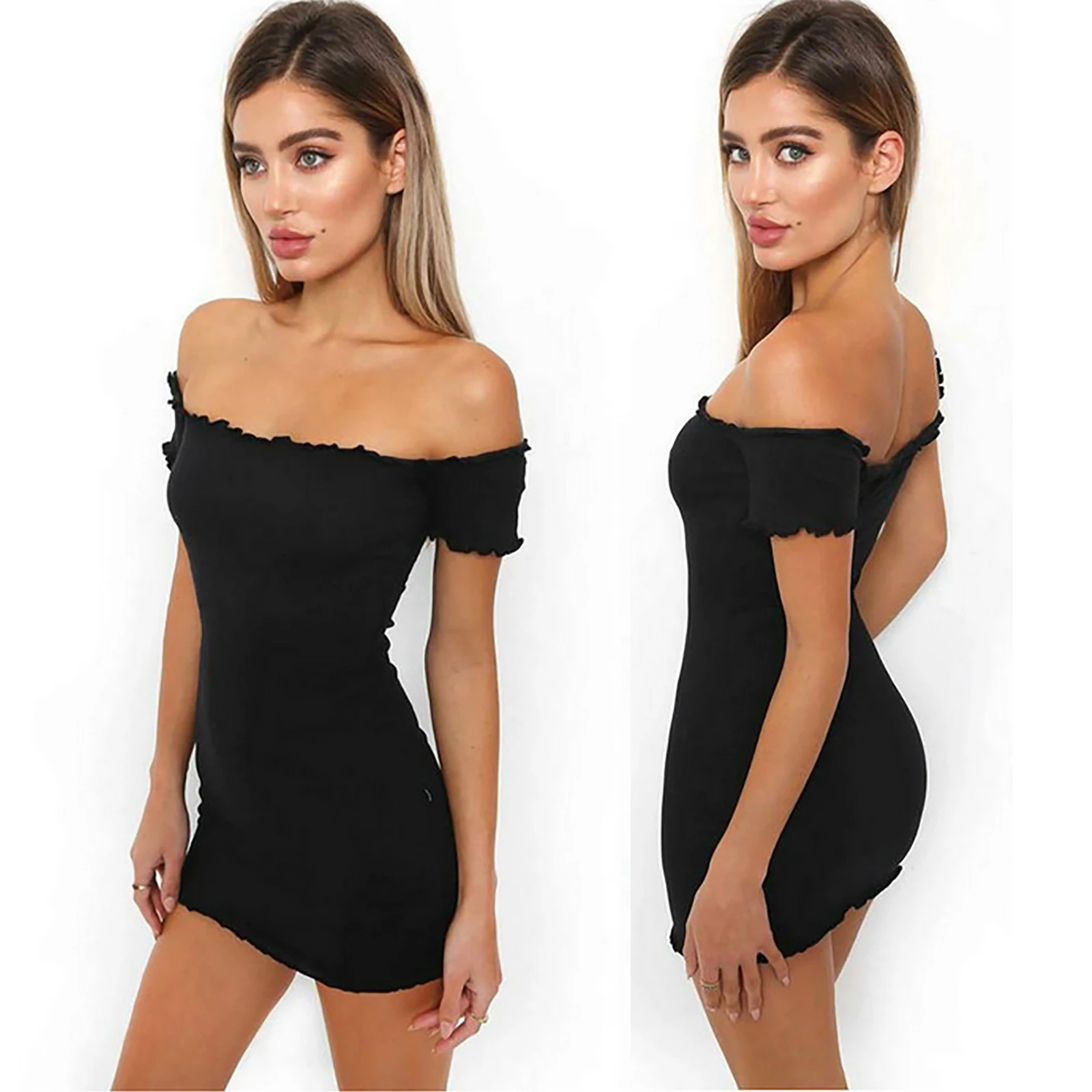 

Womens Bardot Frill Bodycons Mini Dress Summer Casual Party Sundress Clubwear