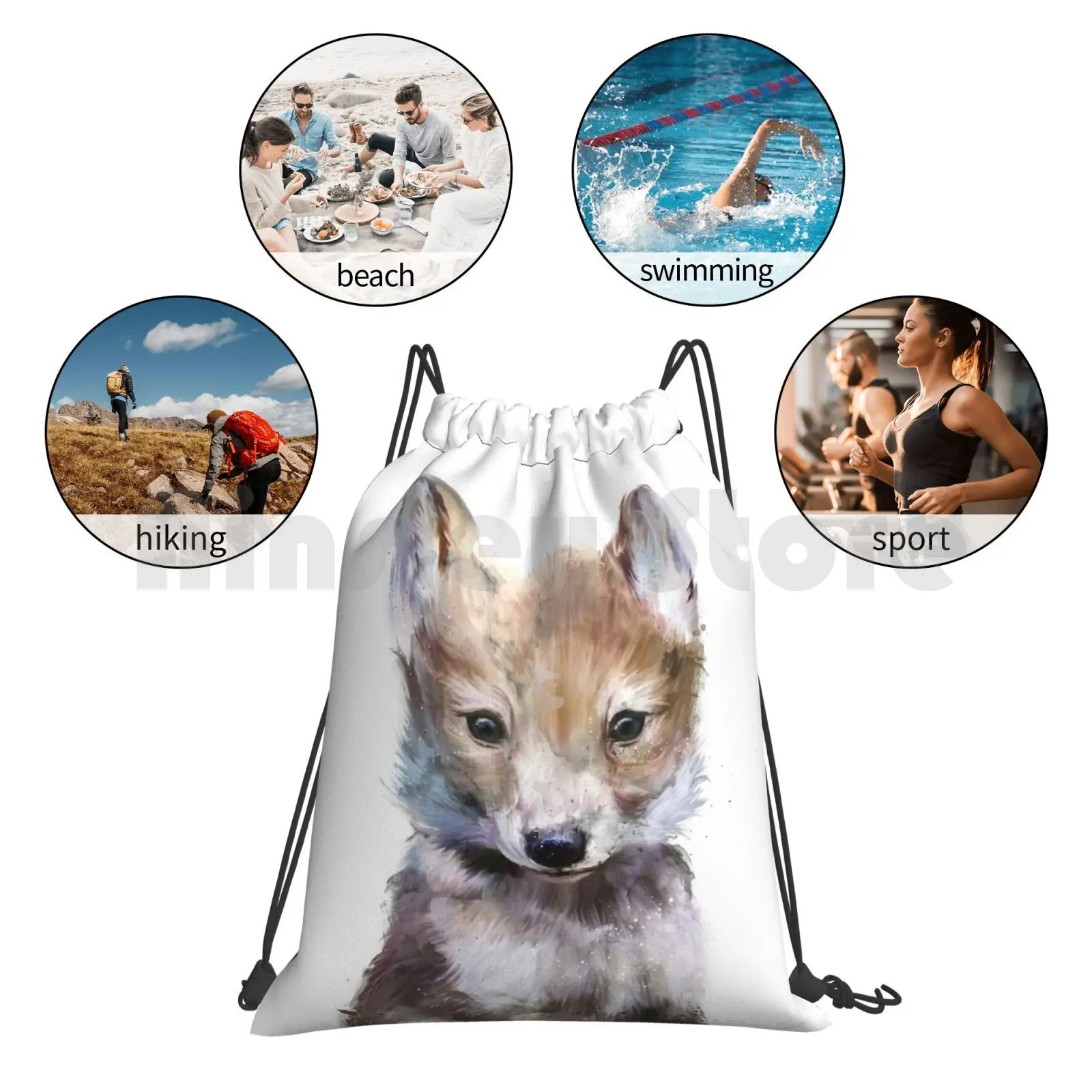 

Little Wolf Backpack Drawstring Bag Riding Climbing Gym Bag Wolf Baby Wolf Wolf Pup Pup Wild Wildlife Animals Little Small