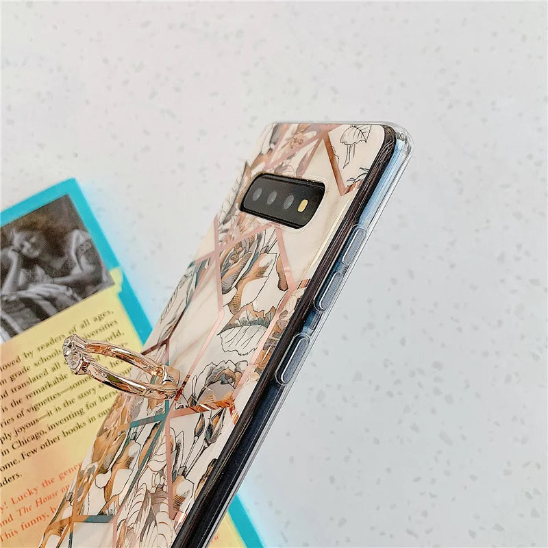 Чехол с кольцом-подставкой и цветами для samsung Galaxy Note 10 Plus 9 S10 S9 S8 задняя крышка