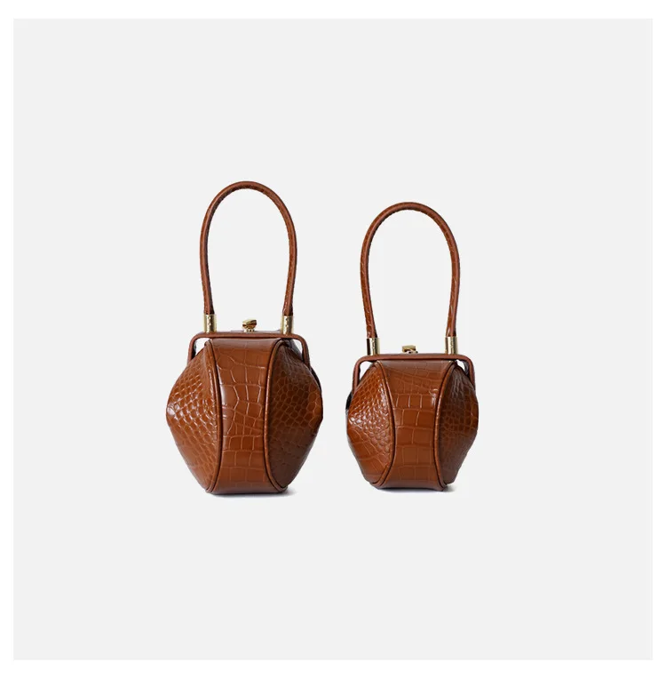 Fashion Catwalk Show Handbag Women New Ladies Genuine Leather Round Ball Hand Bag