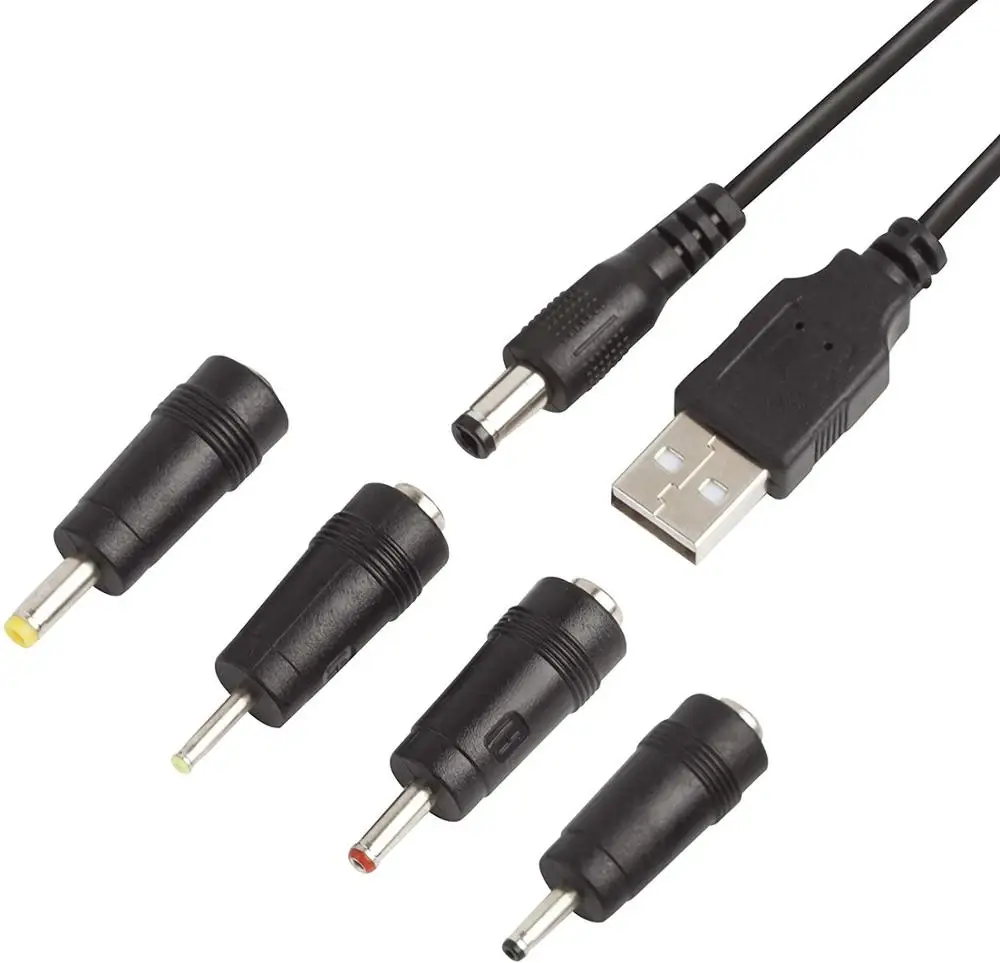 

DC Plugs for Small Electronics and Devices Universal 5.5X2.1mm Jack to 4 Plugs 4.0X1.7mm, 3.5X1.35mm, 3.0X1.1mm, 2.5X0.7mm with