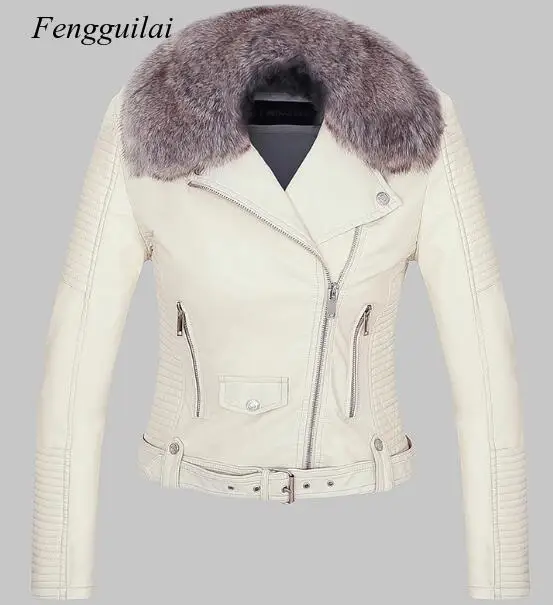 2020 Hot Fashion Women Winter Warm Faux Leather Jackets with Fur Collar Belt Lady Black Pink Motorcycle Biker Outerwear Coats enlarge