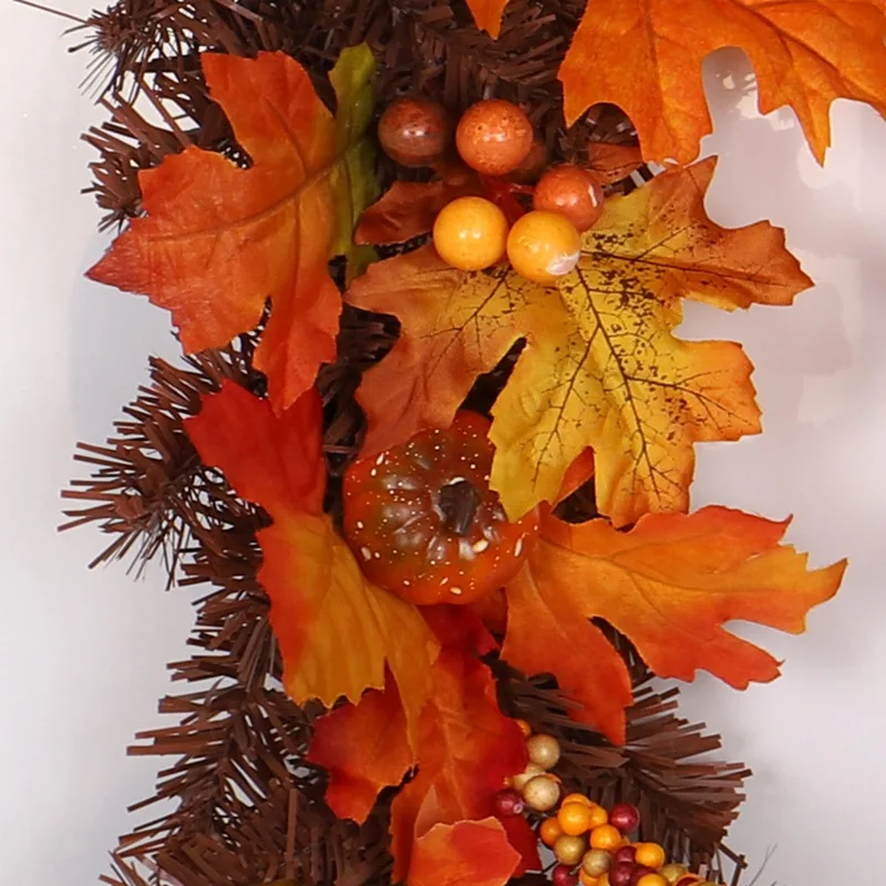 

Artificial Maple Leaf Garland Halloween PVC Pine Cones Maple Leaf Rattan Door Ornament Artificial Garland