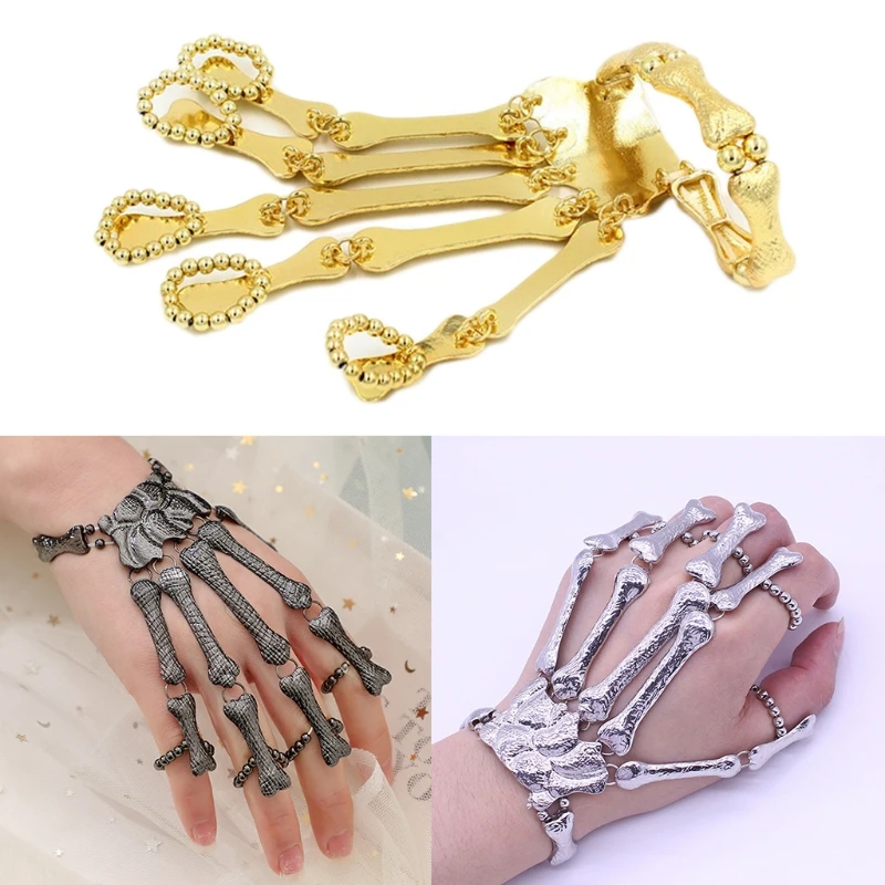 Металлическая цепочка с 5 пальцами скелет череп кости ведомый браслет кольцо