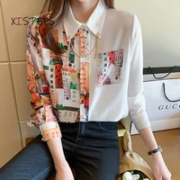 printed shirts women 2022 spring high quality white blouses long sleeve printed tops loose white ladies clothes femme blusa