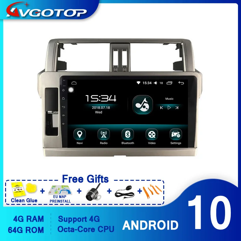 AVGOTOP Android 10 0 Indash Автомобильный dvd плеер для TOYOTA 2014 PRADO 150 4 Гб RAM 64 FLASH Большой экран в