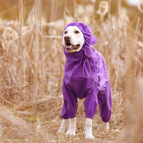 Purple Плащ для собак Светоотражающая водонепроницаемая одежда с высоким воротом и капюшоном комбинезон для маленьких больших собак плащ-дождевик золотистый Лабрадор-ретривер - Цвет: Purple