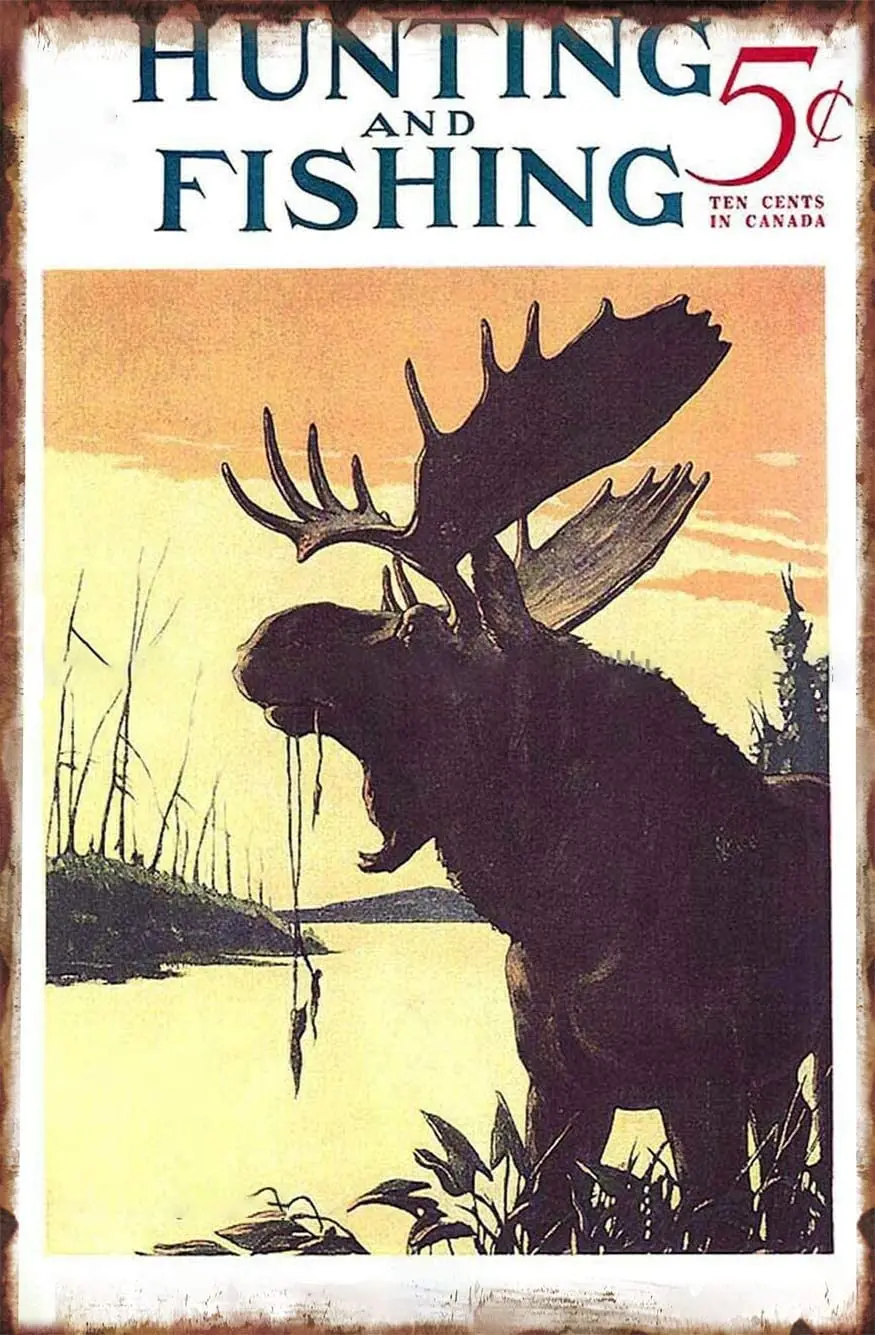 

Охота и рыбалка 1929 лосящее озеро металлический жестяной знак Мужчины Женщины Мужчины, Настенный декор для баров, ресторанов, кафе пабов Лос...