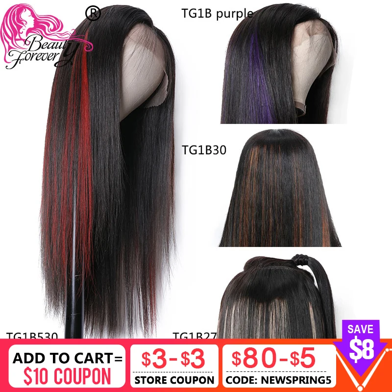 Beauty Forever 13*4 глубокая часть фронтальный парик из человеческих волос прямые яркие