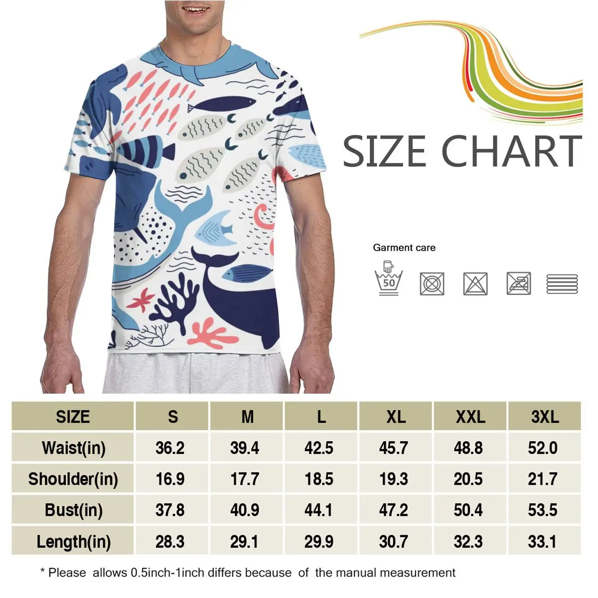 

Cartoon Sea Fishes Casual T Shirts Tee Tops Summer Men Short Sleeve Streetwear Fashion Male Tshirts