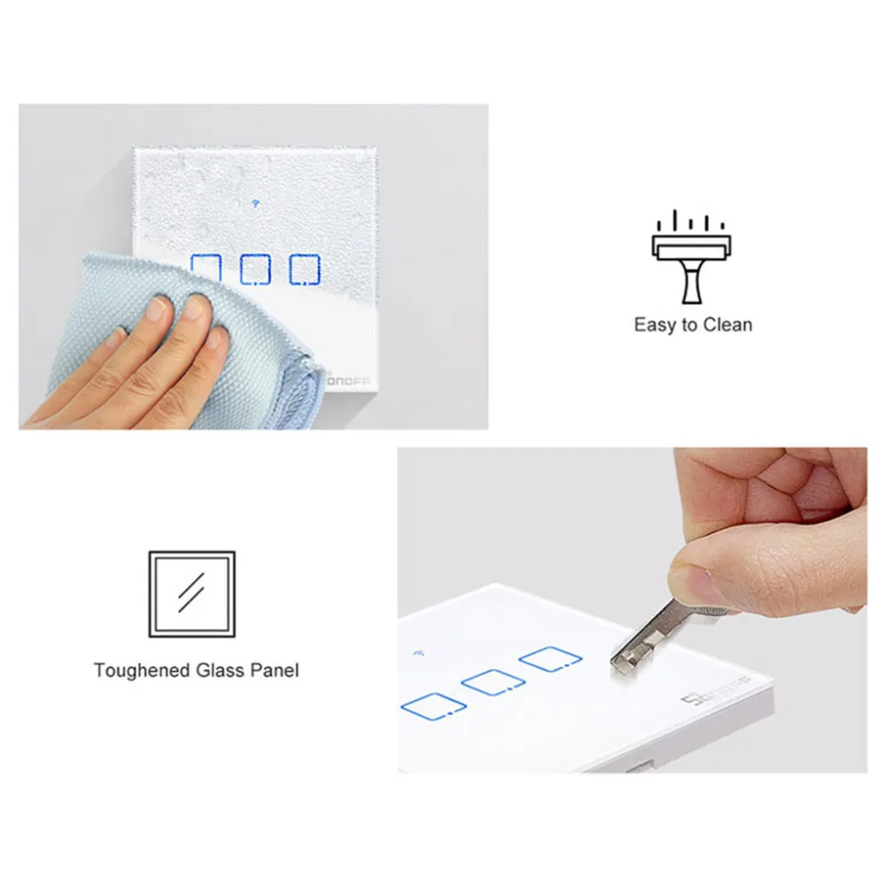 Интеллектуальный выключатель света SONOFF T2EU TX Smart Wi-Fi настенный сенсорный выключатель с границы умный дом 1/2/3 433 RF/Голосовое управление/приложение/сенсорный экран Cwhontrol работать с Alexa