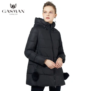 Куртка женская зимняя GASMAN, с капюшоном, теплая, черная, 2019