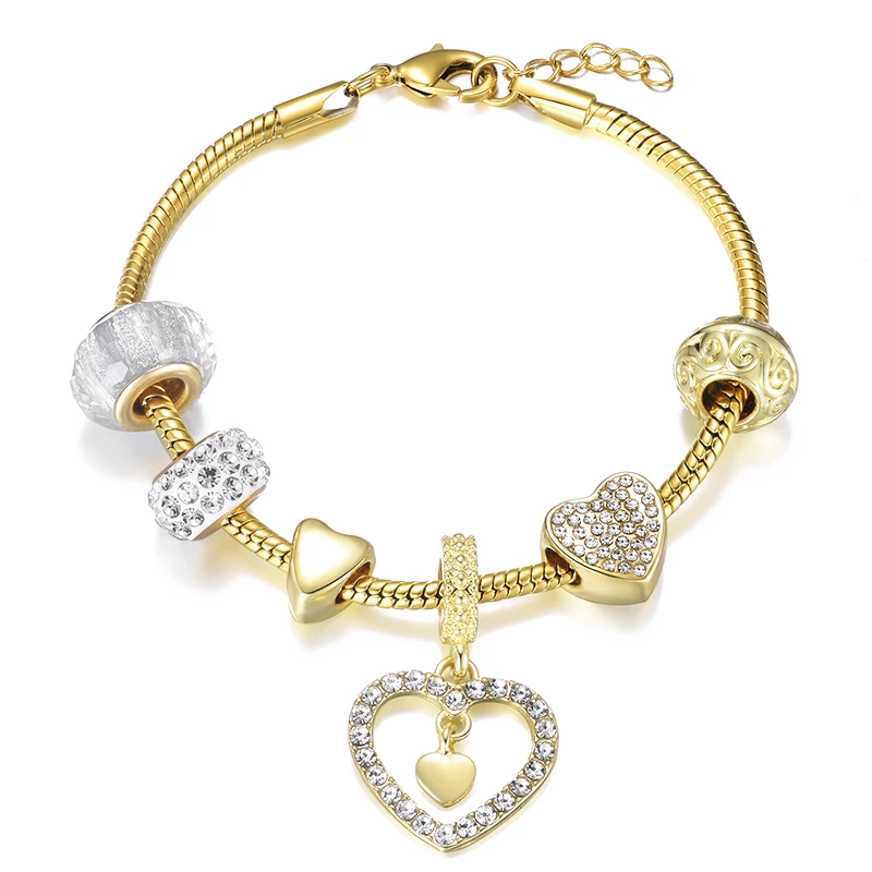 

Fashion Wth Golden Crystal Heart Pendant Charms Bracelet For Women High Quality Brand Bracelet Jewelry Gifts Dropshipping