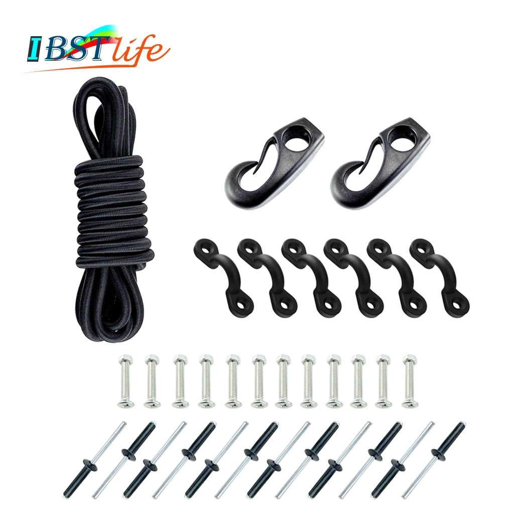 

2.5m Kayak Black Bungee Rigging Kit with Screws or Rivets Bungee Cord Ends Rope Pad Eyes Water Sports Kayak Boats Accessories