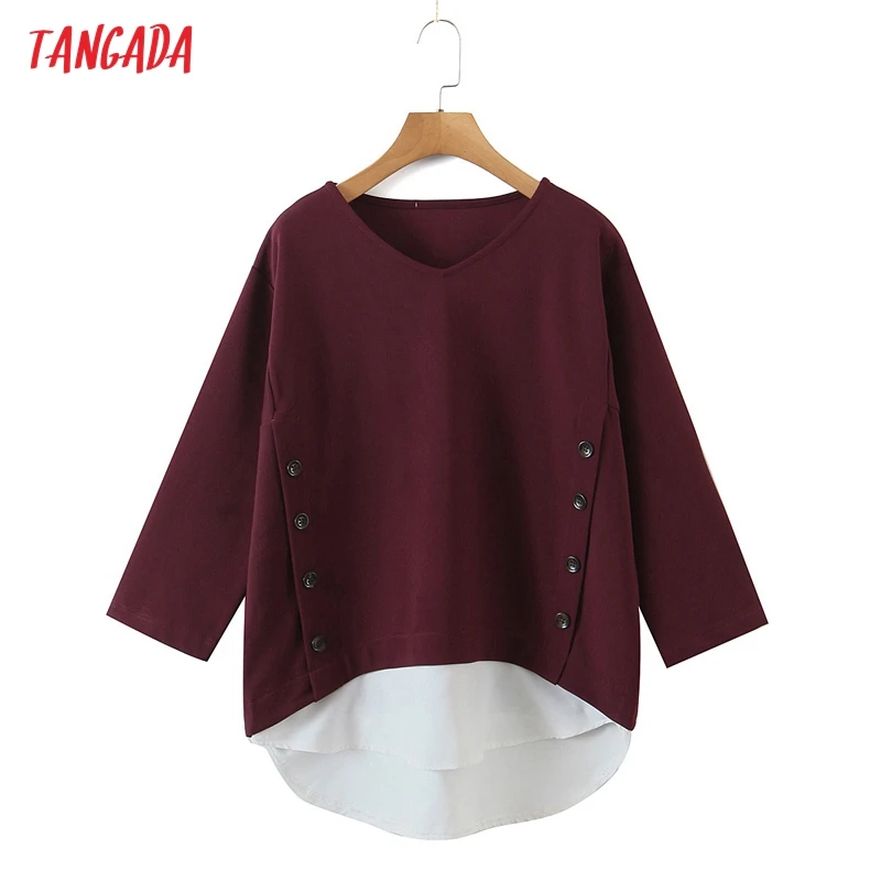 

Tangada 2022 Women Patchwork T Shirt Long Sleeve O Neck Tees Ladies Casual Tee Shirt Street Wear Top 8H192