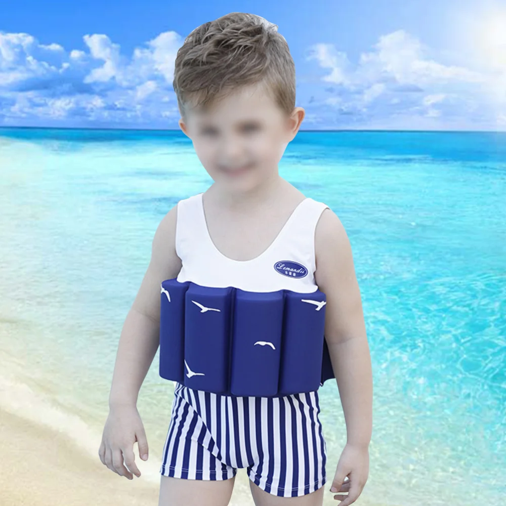 

Kids Floatation Suit One-Piece Swimsuit Dark Blue Buoyancy Swimwear for Girls Boy with Sea Gull Pattern (90)