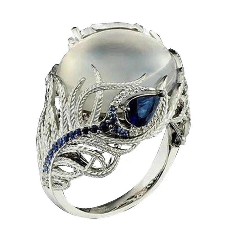 

Vintage Bohemian Women's Moonstone Wedding Rings Vintage White Gold Large Large Stone Promise Ring Girls Jewelry Wholesale