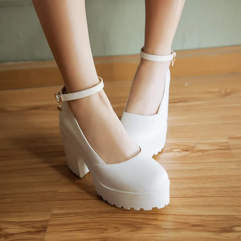 PXELENA/популярные женские Туфли Мэри Джейн в стиле панк с круглым носком на