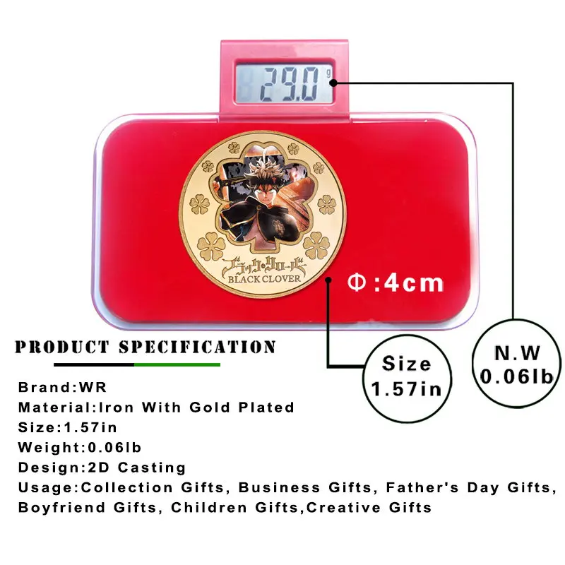 Памятные монеты с золотым покрытием и черным клевером из аниме сувенир в