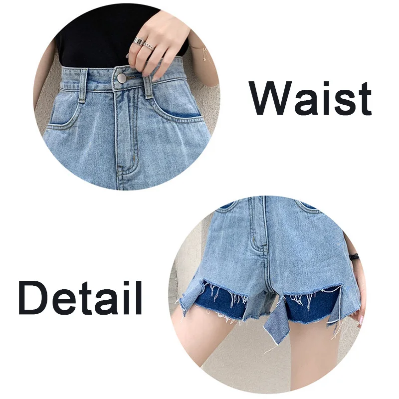 

Plus Size Shorts Women High Waist Denim Summer Vintage A-line Loose Irregular Tassel Ripped Wide Leg Trousers Streetwear Retros