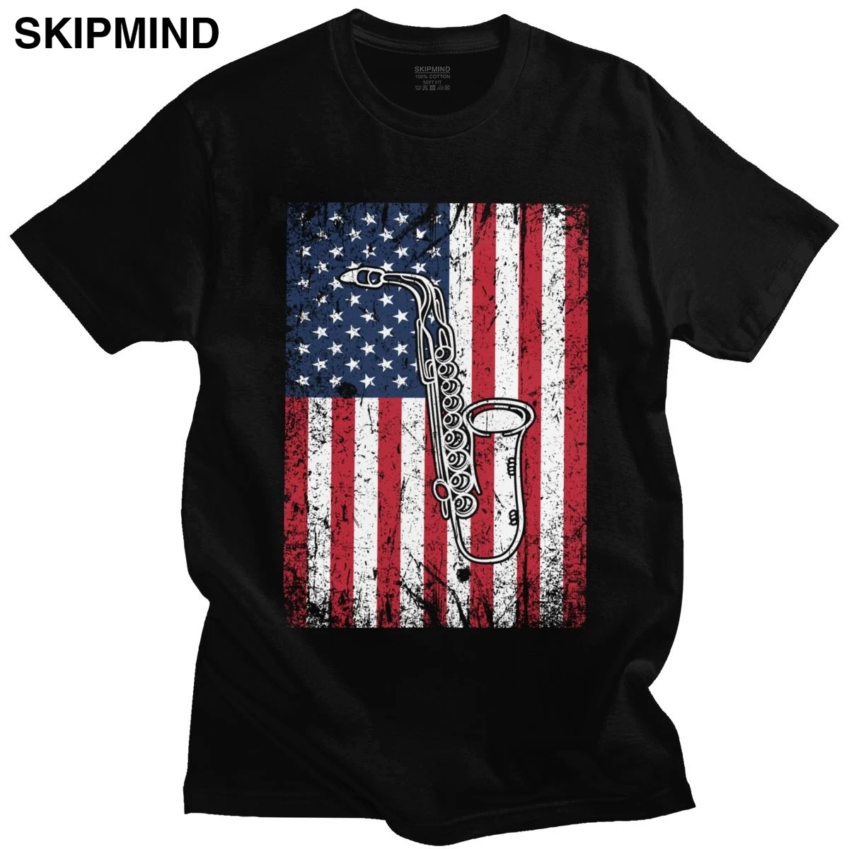 

Saxophone Shirt American Flag 4th Of July Tshirt Men Soft Cotton Casual T-shirt Short Sleeve Saxophonist Gift Tee Top Clothing