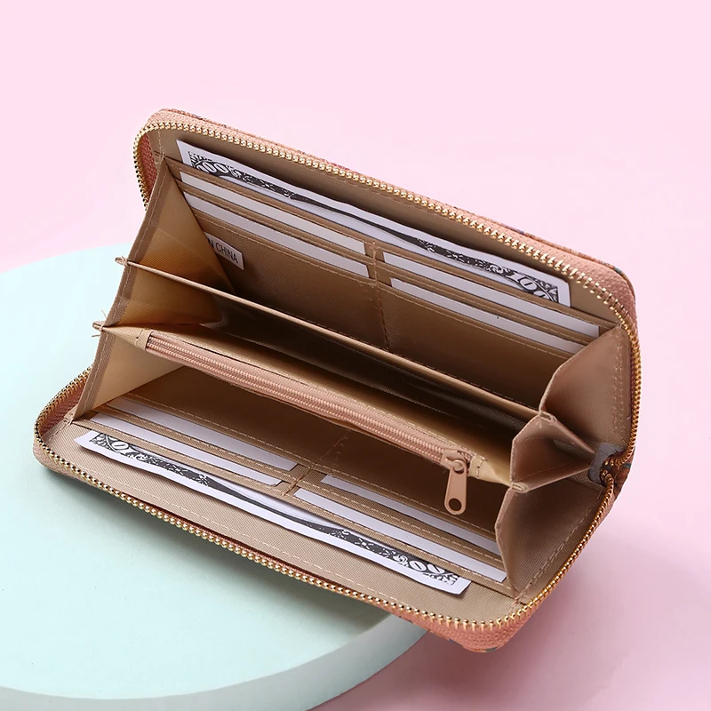 

2021 New Chinese Style Woody soft Women Wallets Fashion Long Zipper Coin Purse Money Bag Credit Card Holder Female Handbag