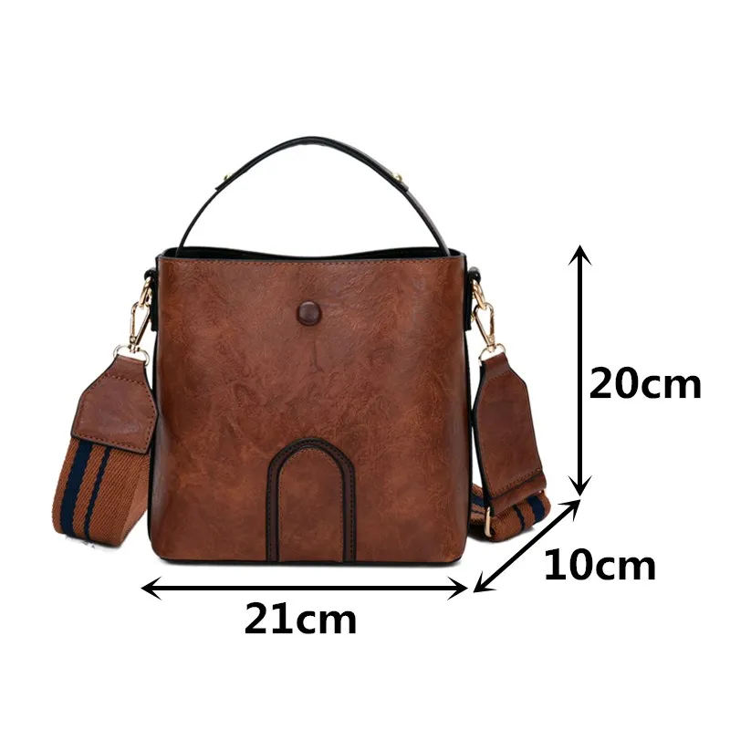 

Luxury Leather Bucket Tote Bags for Women Fashion Wide Shoulder Strap Crossbody Bag Vintage Solid Color Brand Messenger Handbag
