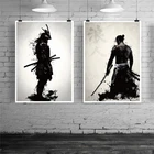 Картина черно-белая в стиле ретро с японским Самураем, постеры и принты, Настенная картина, Декор для дома