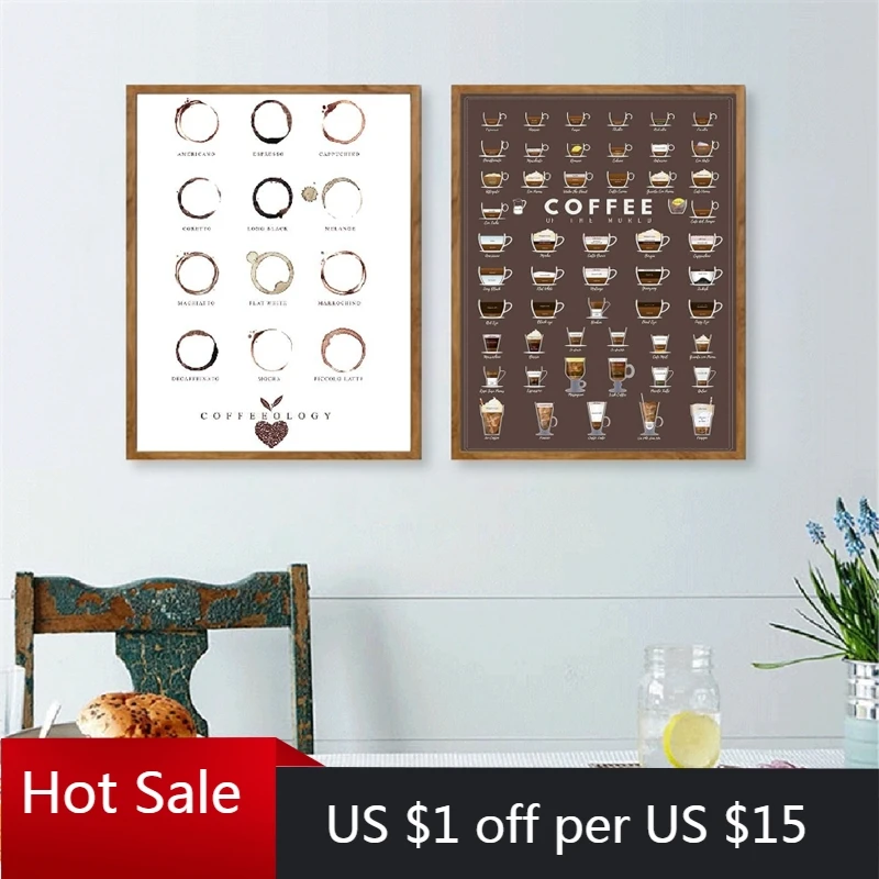 Кофейные типы настенные художественные принты и плакаты кофе эспрессо холст