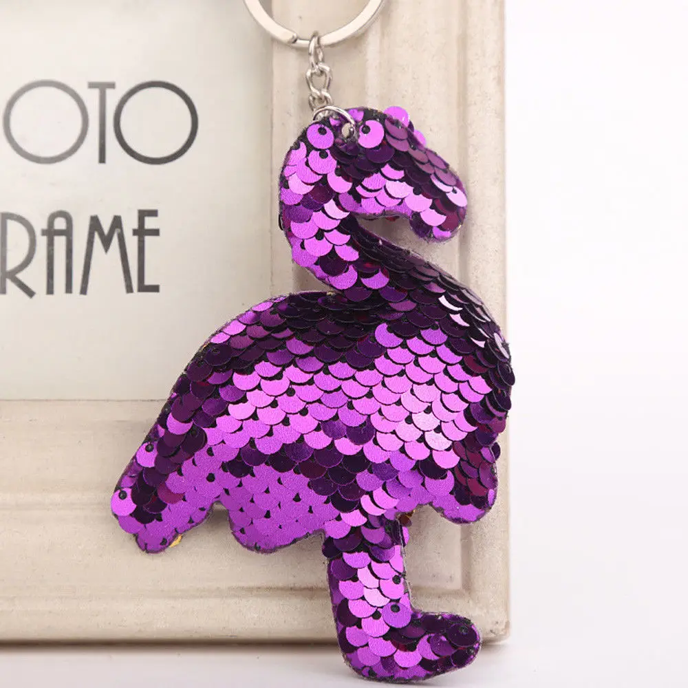 Purple Flamingo Блестящее блестящее кольцо для ключей с русалочкой и единорогом, подвесная Елочная игрушка с сердечком, мягкий брелок для ключей, сумка для автомобиля, подвесной брелок - Цвет: Purple Flamingo