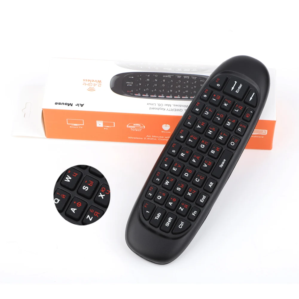 C120 Fly Air mouse Mini 2,4 ГГц Беспроводная клавиатура Русский/Английский ручной пульт дистанционного управления с гироскопом для Smart tv BOX/мини-ПК