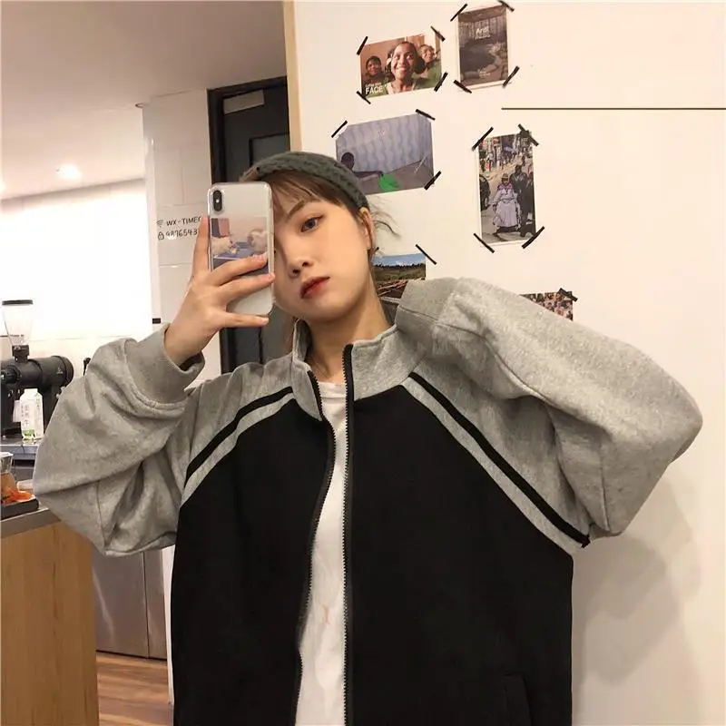 

2019 autumn/winter dress new plus-on baseball shirt sports casual jacket female Korean long-sleeved cardigan zip top tide