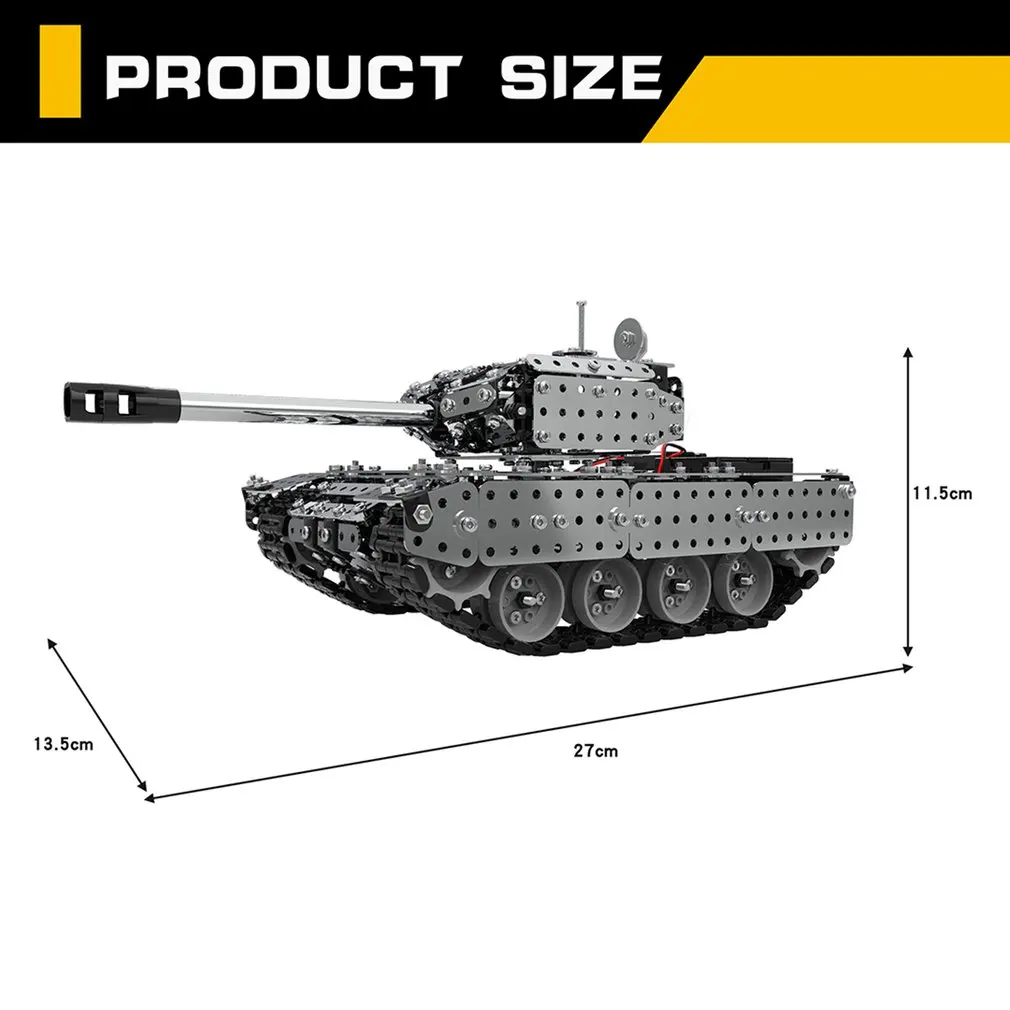 

952PCS 2.4G RC Military Tank DIY Assembly set Stainless Steel Remote Control Model Toy Built-in 3.7V 300MAh lithium battery