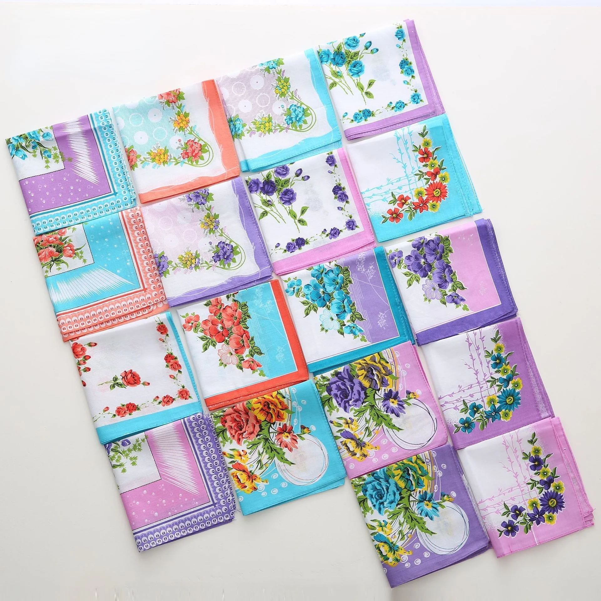 Pañuelos de mujer de algodón estilo Vintage, pañuelos de mujer con bordado de mariposas, pañuelo de flores, surtido de tela Floral, pañuelo para damas, 10 Uds.